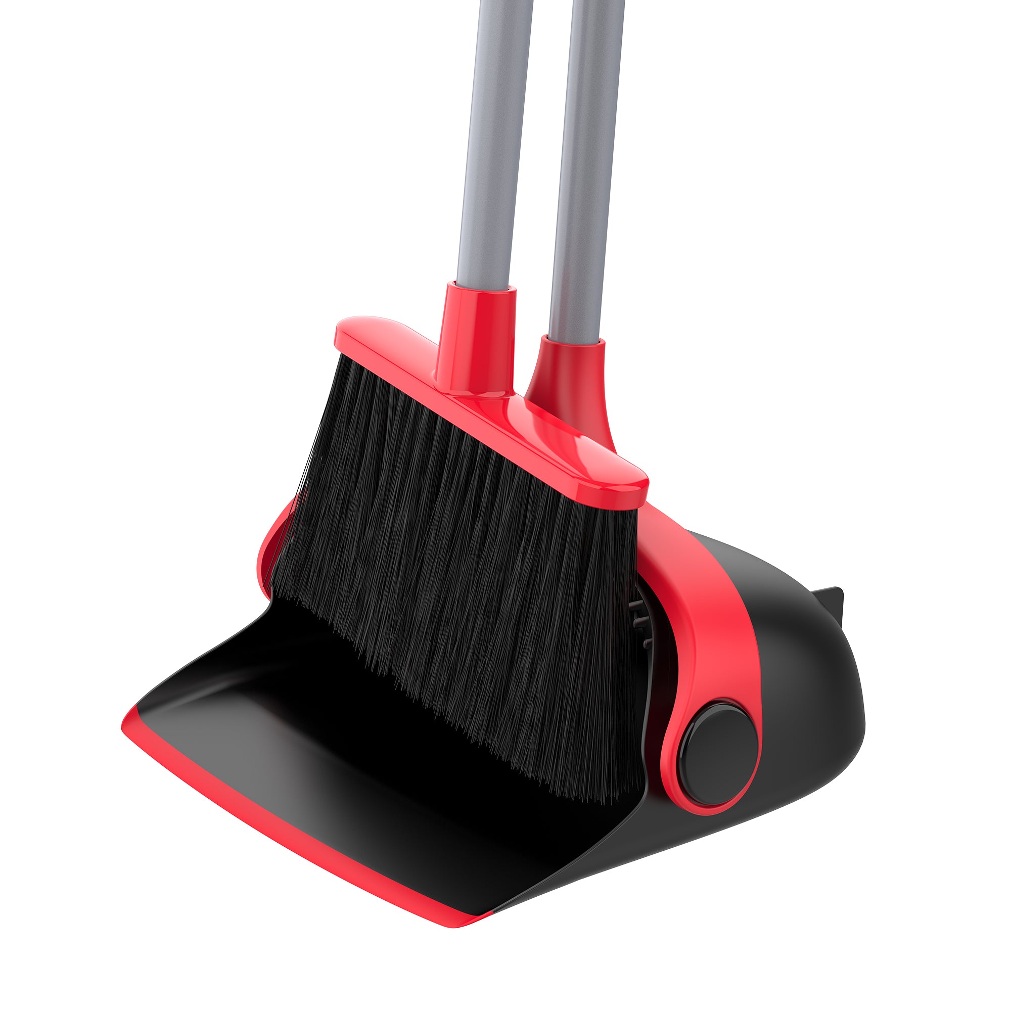 MR.SIGA Broom and Dustpan Set with Long Handle, Stand Upright Broom with Dustpan Combo for Floor Cleaning, Lightweight Sweeping Set for Indoor and Outdoor Use, 51.7"(131 cm) Long Handle, Black & Red