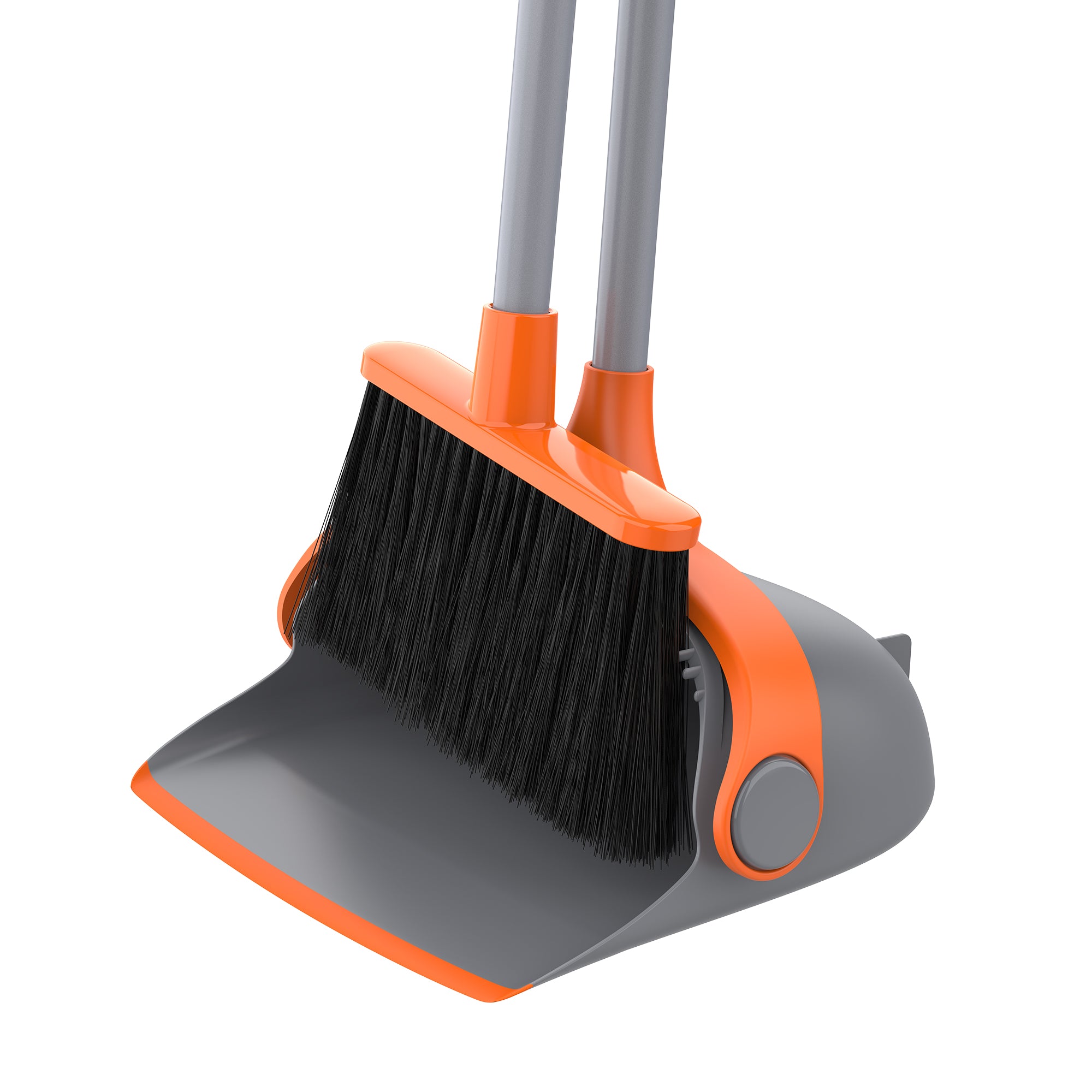 MR.SIGA Broom and Dustpan Set with Long Handle, Stand Upright Broom with Dustpan Combo for Cleaning Office, Garage, Lobby, Lightweight Sweeping Set, 51.7"(131 cm) Long Handle, Gray & Orange