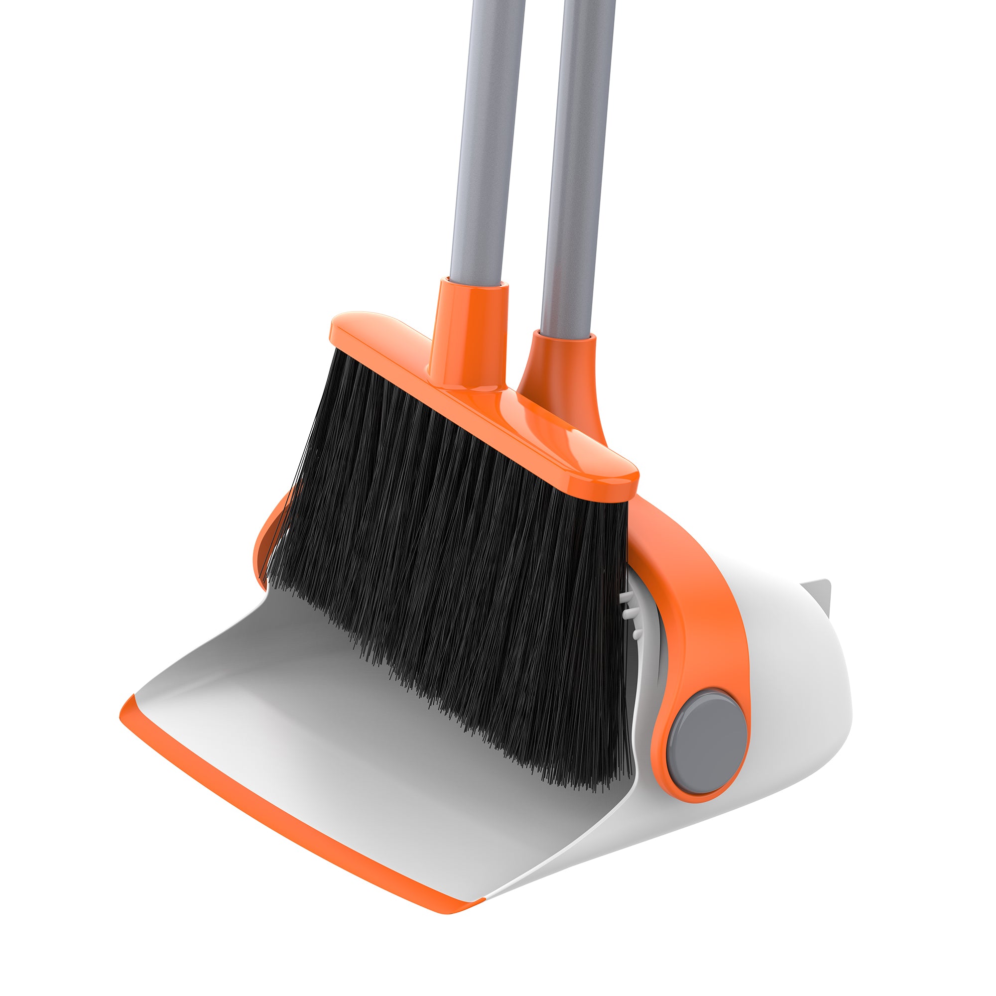 MR.SIGA Broom and Dustpan Set with Long Handle, Stand Upright Broom with Dustpan Combo for Cleaning Office, Garage, Lobby, Lightweight Sweeping Set, 51.7"(131 cm) Long Handle, White & Orange