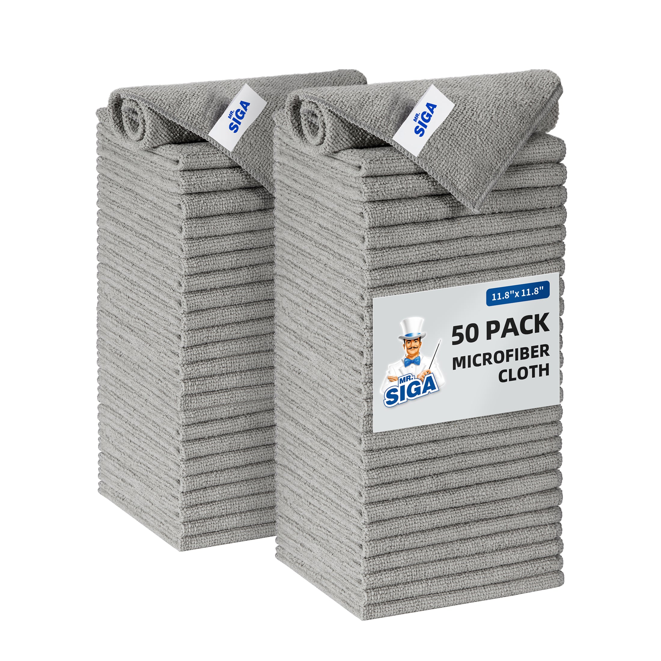 MR.Siga Microfiber Cleaning Cloth, Streak Free Cleaning Rags,All-Purpose Cleaning Towels, 50 Pack, Size 11.8"x 11.8", Gray