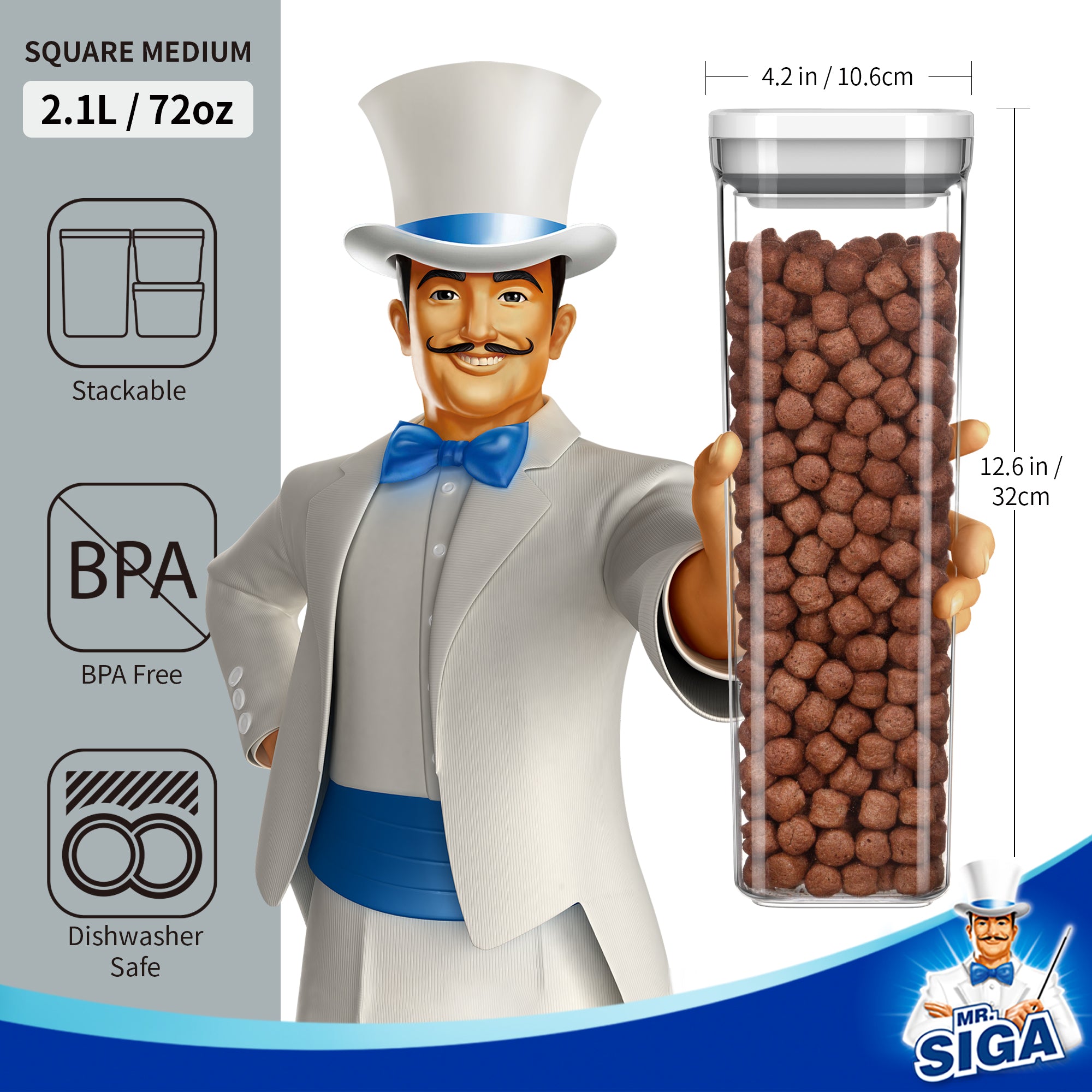 Mr.siga Airtight Food Storage Container Pack of 4 - Tall，White