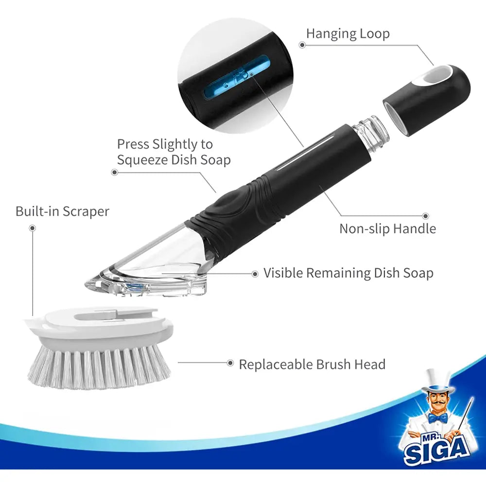 MR.SIGA Soap Dispensing Dish Brush Storage Set Kitchen Brush with Holder for Pot Pan Sink Cleaning 厨刷