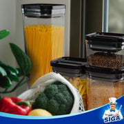 MR.SIGA 6 Piece Airtight Food Storage Container Set, BPA Free Kitchen Pantry Organization Canisters, One-Handed Kitchen Storage Containers for Cereal, Spaghetti, Pasta, Black