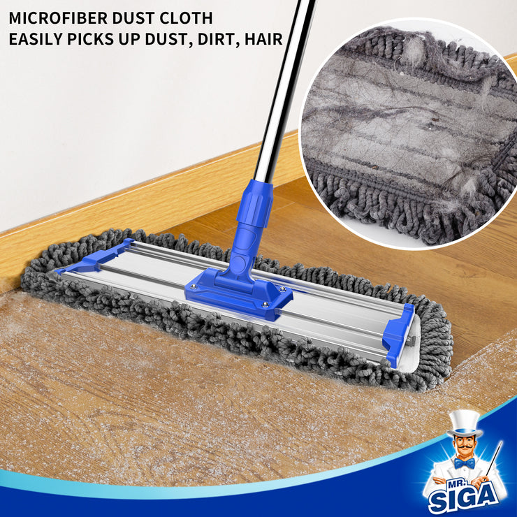 MR.SIGA 18" Professional Microfiber Mop for Floor Cleaning, Stainless Steel Telescopic Handle