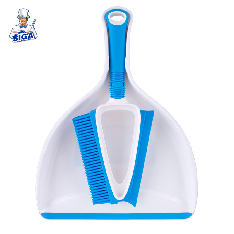 MR.SIGA Soft Bristle Brush/Scrubber with Dustpan, Blue & White,1 Set