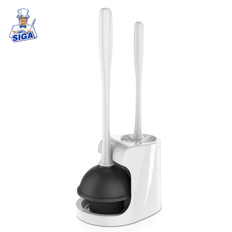 MR.SIGA Toilet Plunger and Bowl Brush Combo for Bathroom Cleaning, White