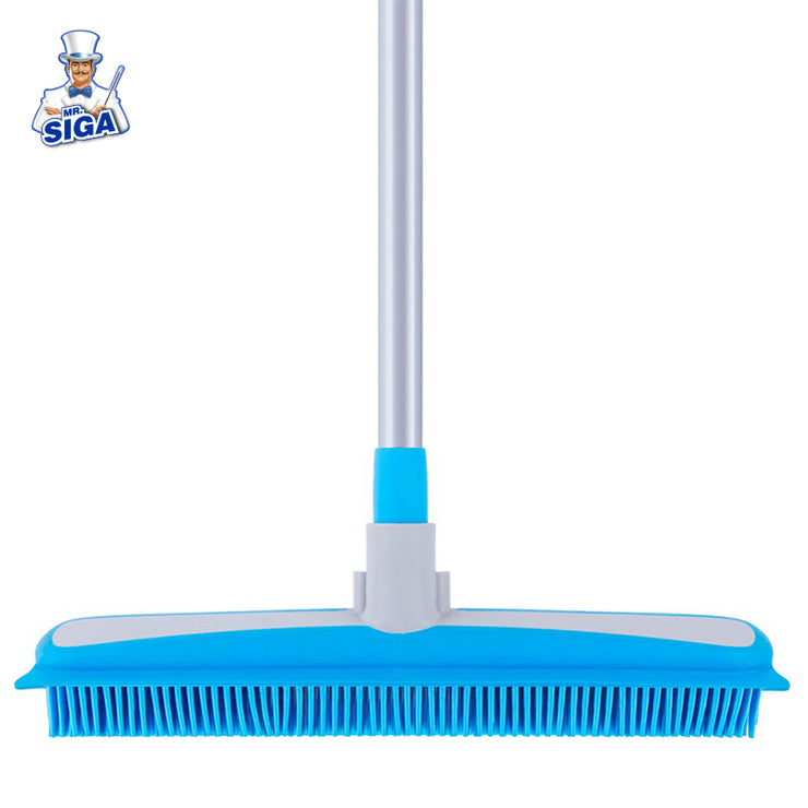 MR.SIGA Soft Bristle Rubber Broom and Squeegee with Telescopic Handle