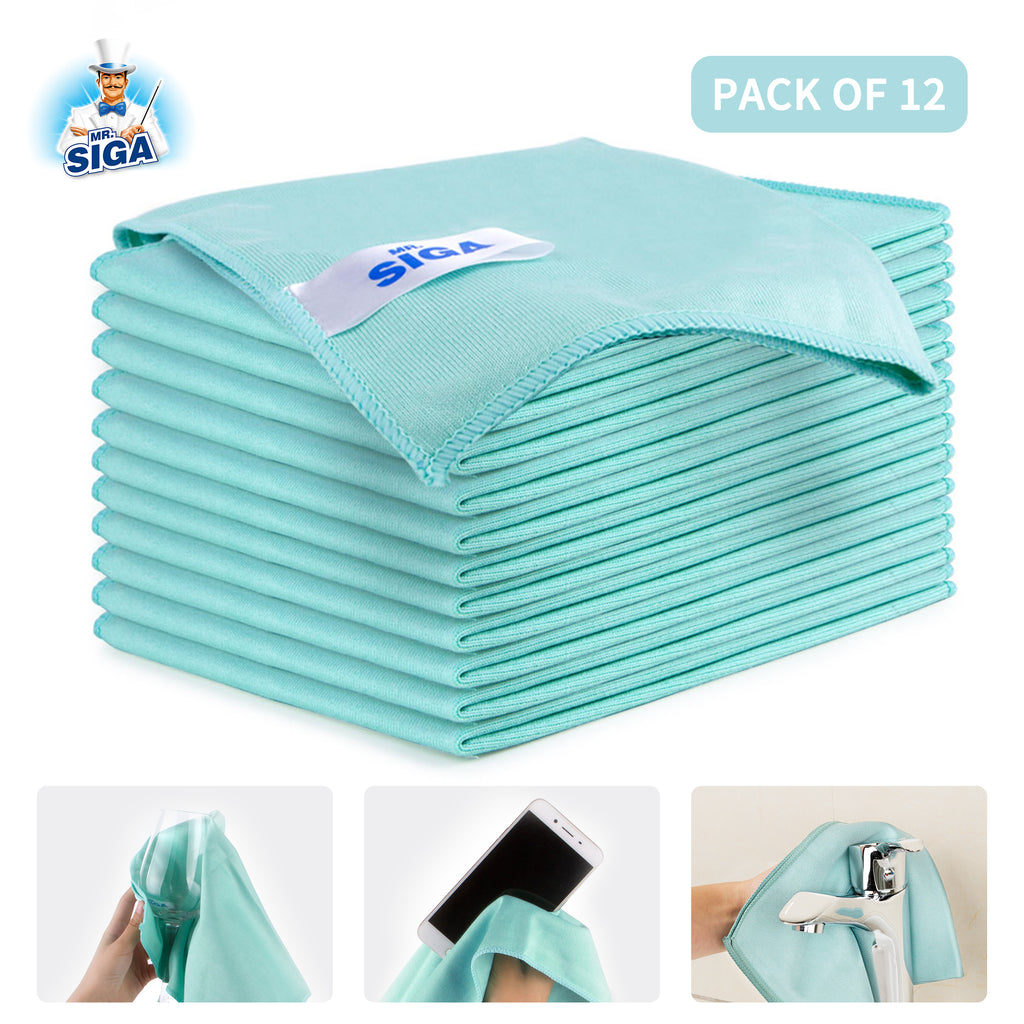 MR.SIGA Ultra Fine Microfiber Cloths for Glass, Pack of 12