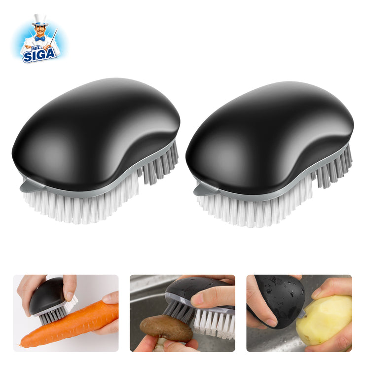 MR.SIGA Fruit and Vegetable Cleaning Brush with Non Slip Comfortable Grip, Pack of 2, Black