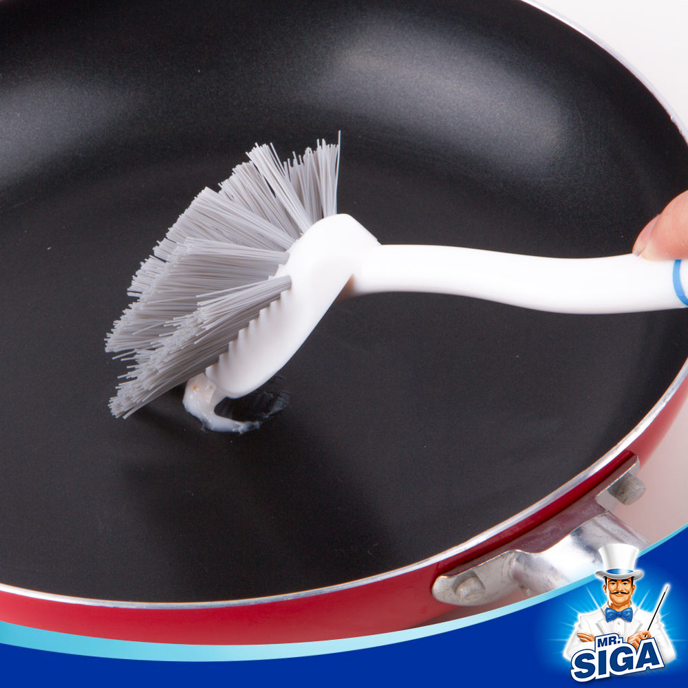 MR.SIGA Dish Brush with  Handle Built-in Scraper, for Pans, Pots, Kitchen Sink Cleaning, Pack of 3