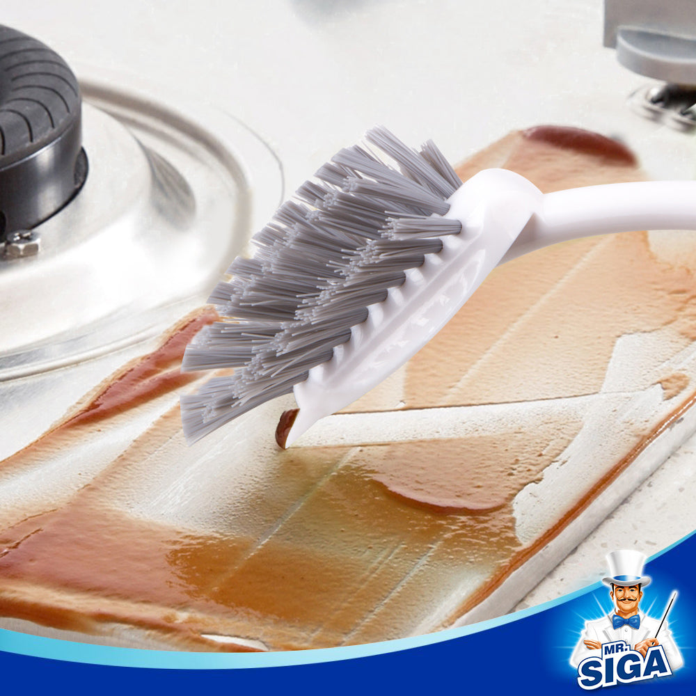 MR.SIGA Dish Brush with  Handle Built-in Scraper, for Pans, Pots, Kitchen Sink Cleaning, Pack of 3