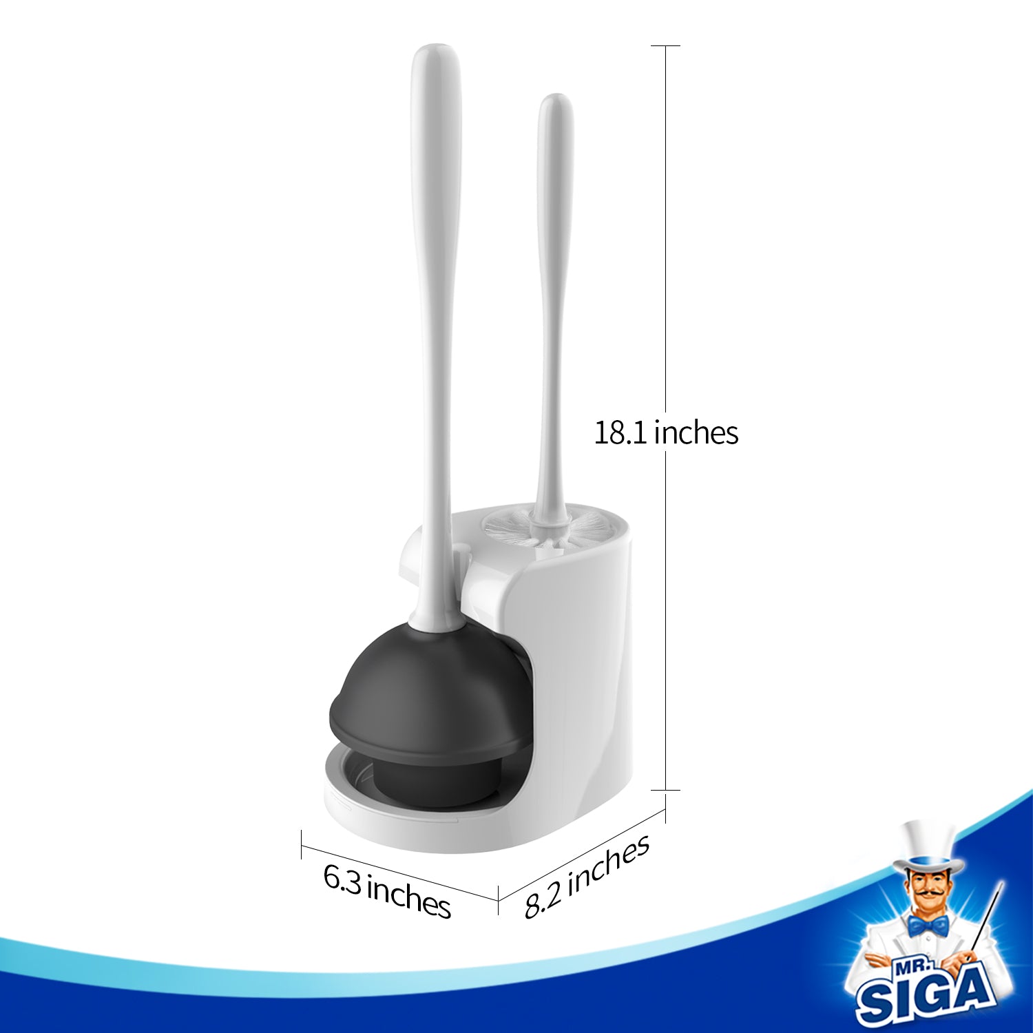 MR.SIGA Toilet Plunger and Bowl Brush Combo for Bathroom Cleaning, White, 1 Set