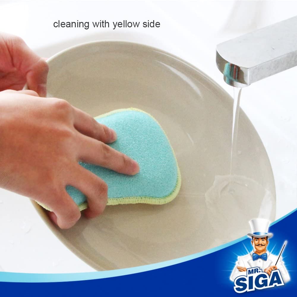 MR.SIGA Dual Action Scrubbing Sponge, Pack of 6