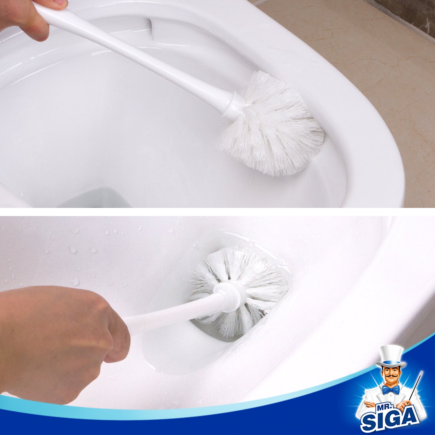 MR.SIGA Toilet Plunger and Bowl Brush Combo for Bathroom Cleaning, White, 1 Set