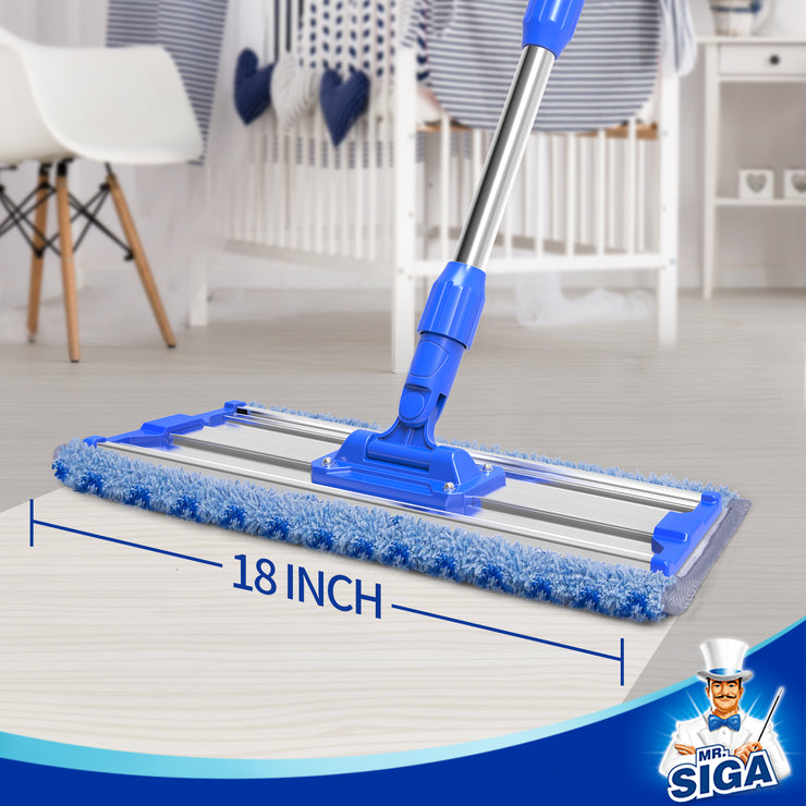 MR.SIGA 18" Professional Microfiber Mop for Floor Cleaning, Stainless Steel Telescopic Handle