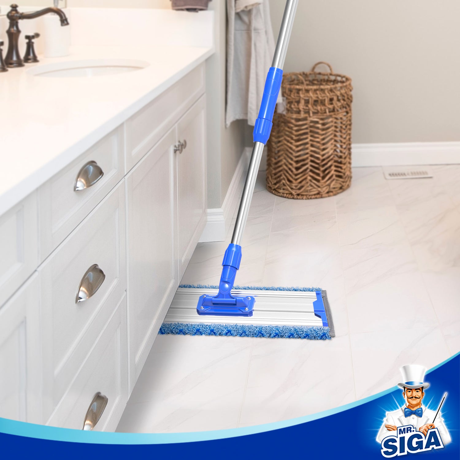 MR.SIGA 18" Professional Microfiber Mop for Floor Cleaning, Stainless Steel Telescopic Handle