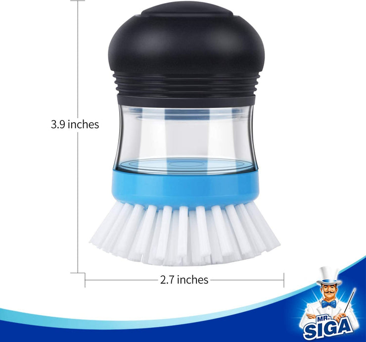 MR.SIGA Soap Dispensing Palm Brush, Kitchen Brush for Dish Pot Pan Sink Cleaning, Pack of 2