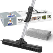 MR.SIGA Pet Hair Removal Rubber Broom with Built in Squeegee, 2 in 1 Floor Brush for Carpet, Includes One Microfiber Cloth for Floor Dusting