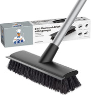 MR.SIGA Floor Scrub Brush with Long Handle, 2 in 1 Floor Scrubber and Squeegee