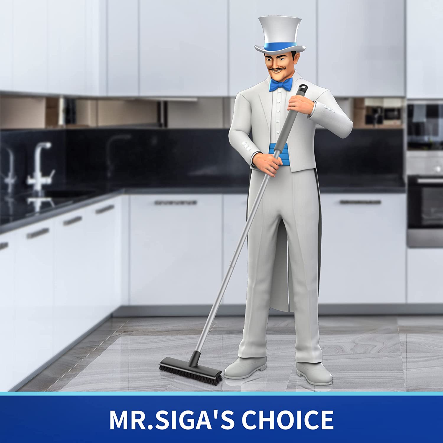 MR.SIGA Bodenschrubberbürste mit langem Griff, 2-in-1-Bodenschrubber und Abzieher 