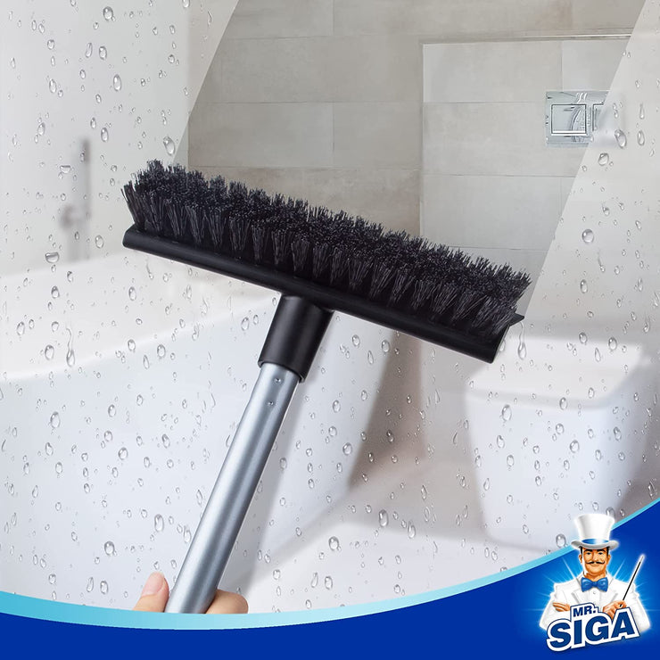 MR.SIGA Floor Scrub Brush with Long Handle, 2 in 1 Floor Scrubber and Squeegee