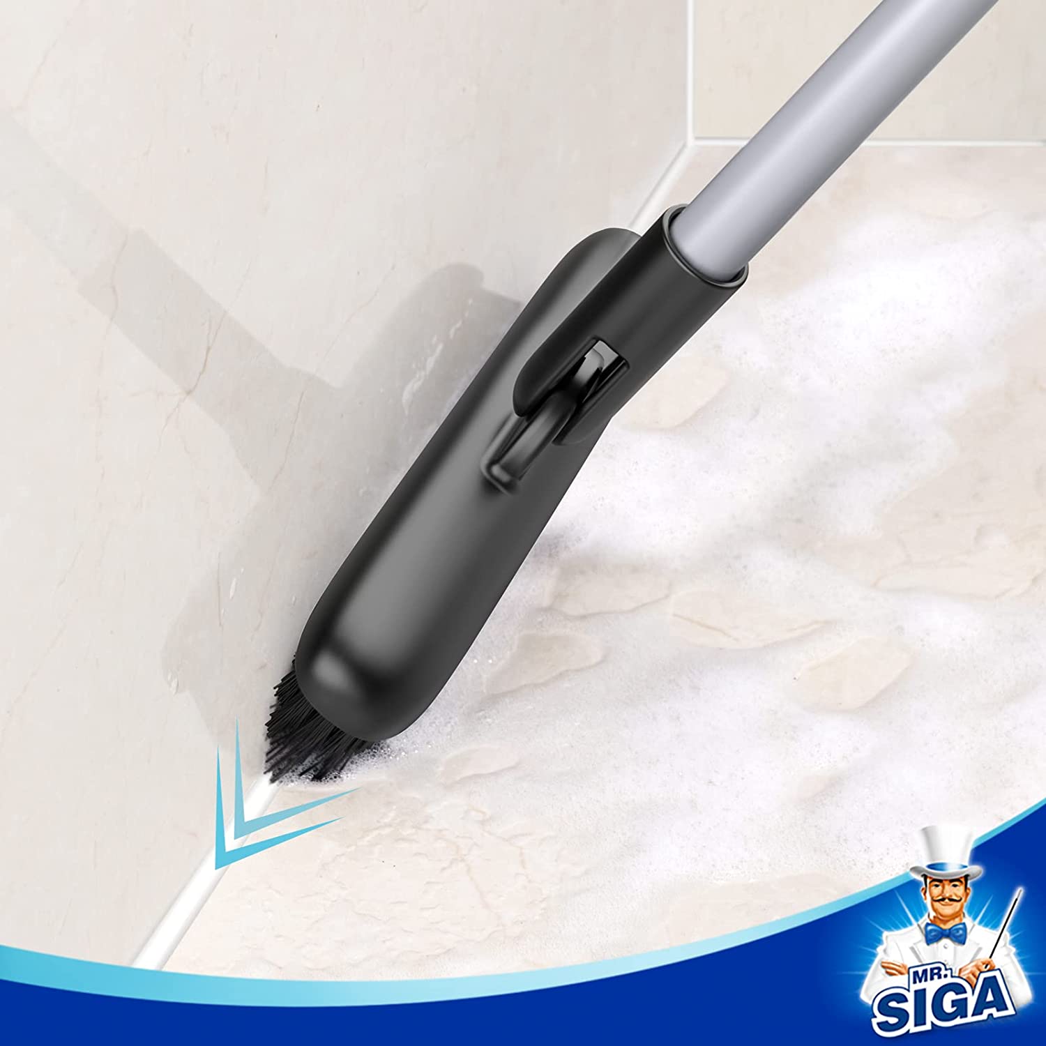 MR.SIGA Heavy Duty Grout Scrub Brush with Long Handle, Shower Floor Scrubber for Cleaning, Tile Scrub Brush with Stiff Bristles