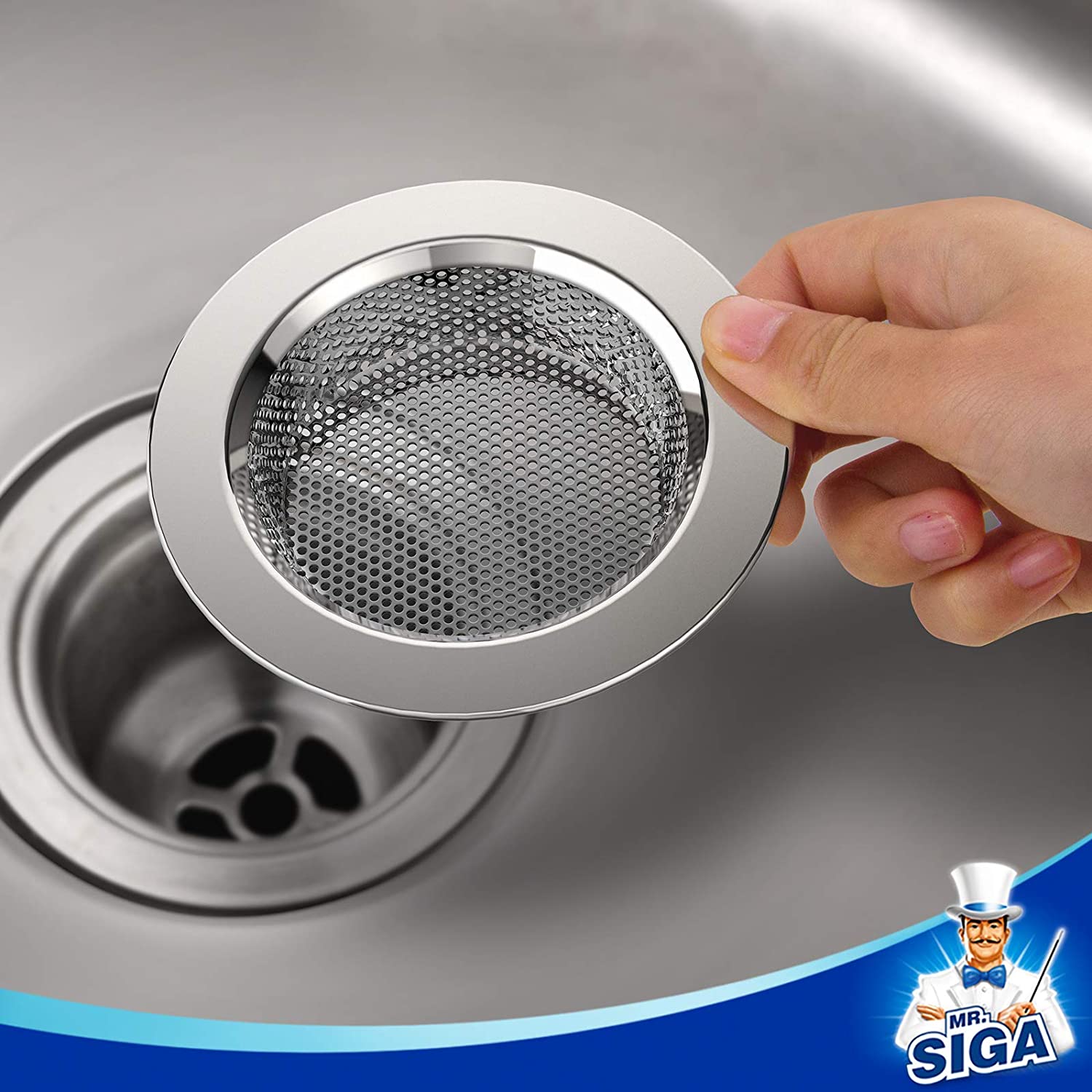 MR.SIGA Kitchen Sink Strainer, Stainless Steel Sink Drain Strainer, Dishwasher Safe, Outer Diameter 4.4 inch/11.2cm, Inner Diameter 3 inch/7.6cm, Pack of 3