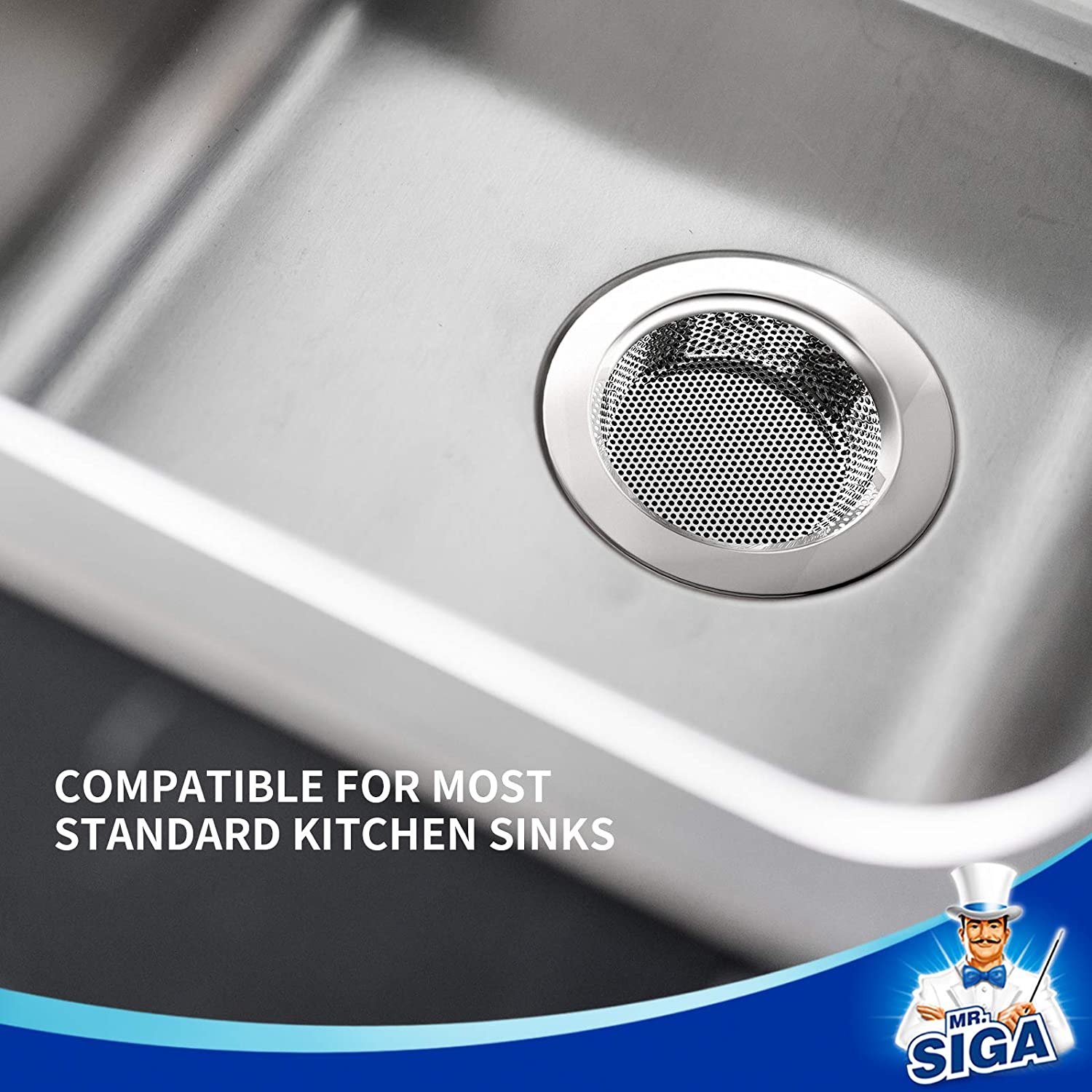 MR.SIGA Kitchen Sink Strainer, Stainless Steel Sink Drain Strainer, Dishwasher Safe, Outer Diameter 4.4 inch/11.2cm, Inner Diameter 3 inch/7.6cm, Pack of 3