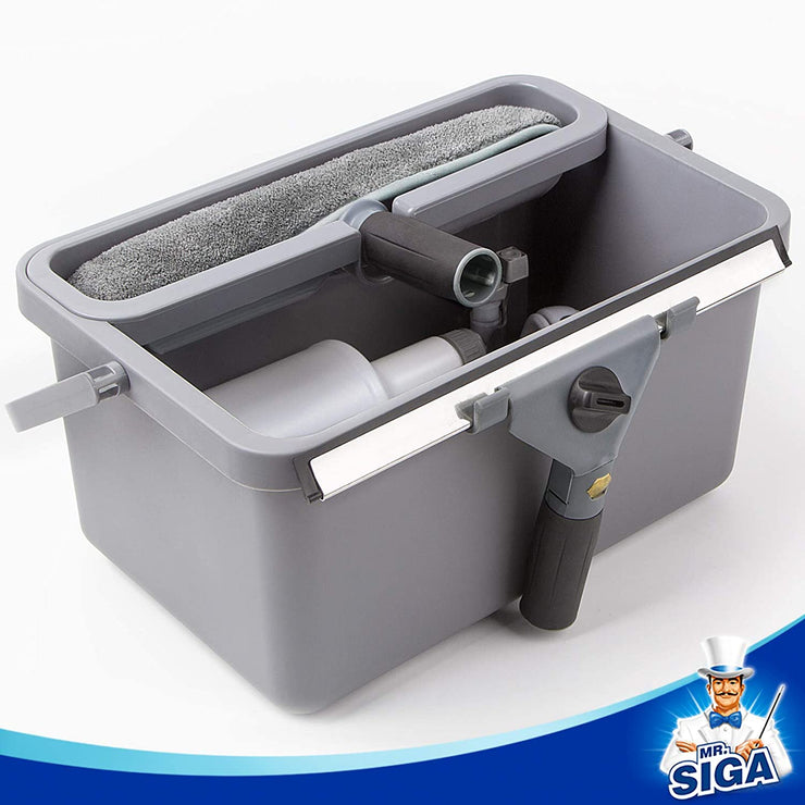 MR.SIGA Window Cleaning Kit with Storage Caddy, Professional Window Washing Equipment, Multi-Purpose Household Cleaning Supplies Kit