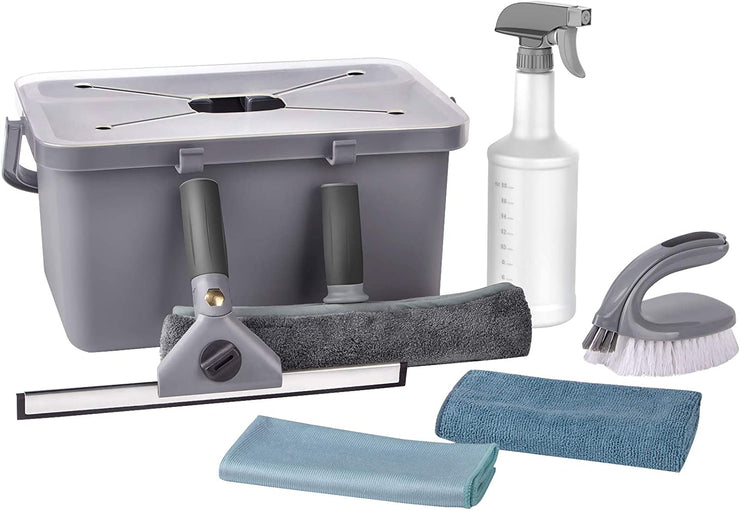 MR.SIGA Window Cleaning Kit with Storage Caddy, Professional Window Washing Equipment, Multi-Purpose Household Cleaning Supplies Kit