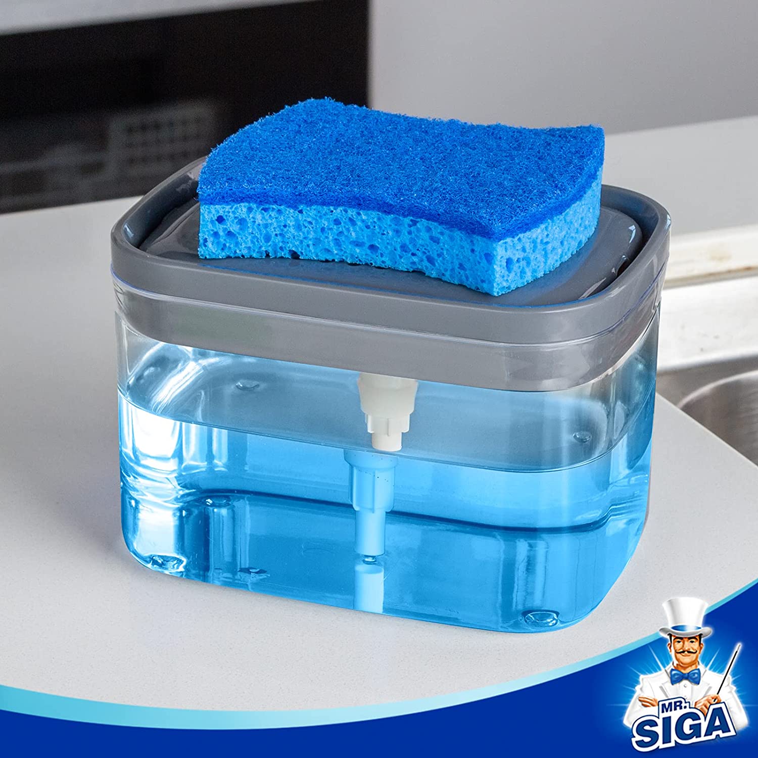 MR.SIGA Dish Soap Dispenser with Sponge Holder and Scrub Sponge Set