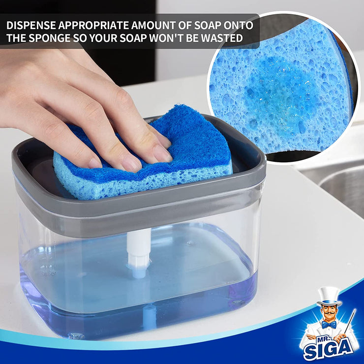 MR.SIGA Dish Soap Dispenser with Sponge Holder and Scrub Sponge Set