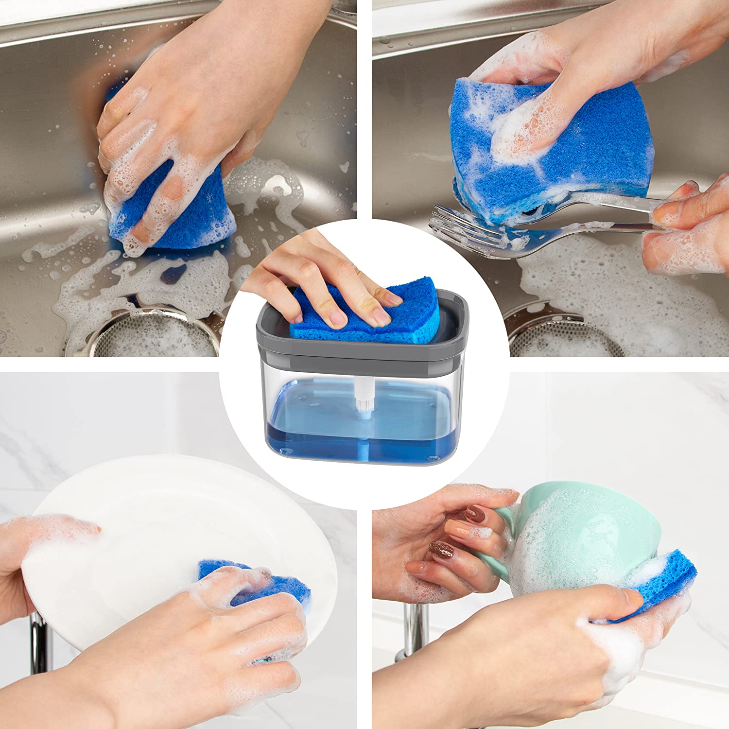 MR.SIGA Dish Soap Dispenser with Sponge Holder and Scrub Sponge Set