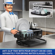 MR.SIGA Dish Drying Rack for Kitchen Counter, Compact Dish Drainer with Drainboard, Utensil Holder and Cup Rack, Black
