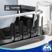 MR.SIGA Dish Drying Rack for Kitchen Counter, Compact Dish Drainer with Drainboard, Utensil Holder and Cup Rack, Black