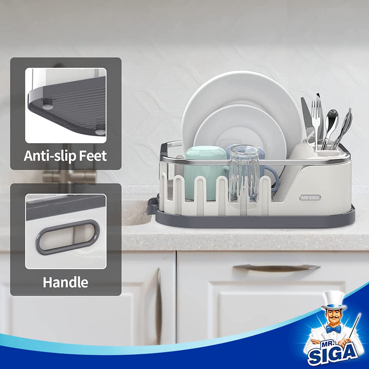 MR.SIGA Sink Caddy, Kitchen Sink Organizer Sponge Brush Holder with Drip Tray, White & Gray