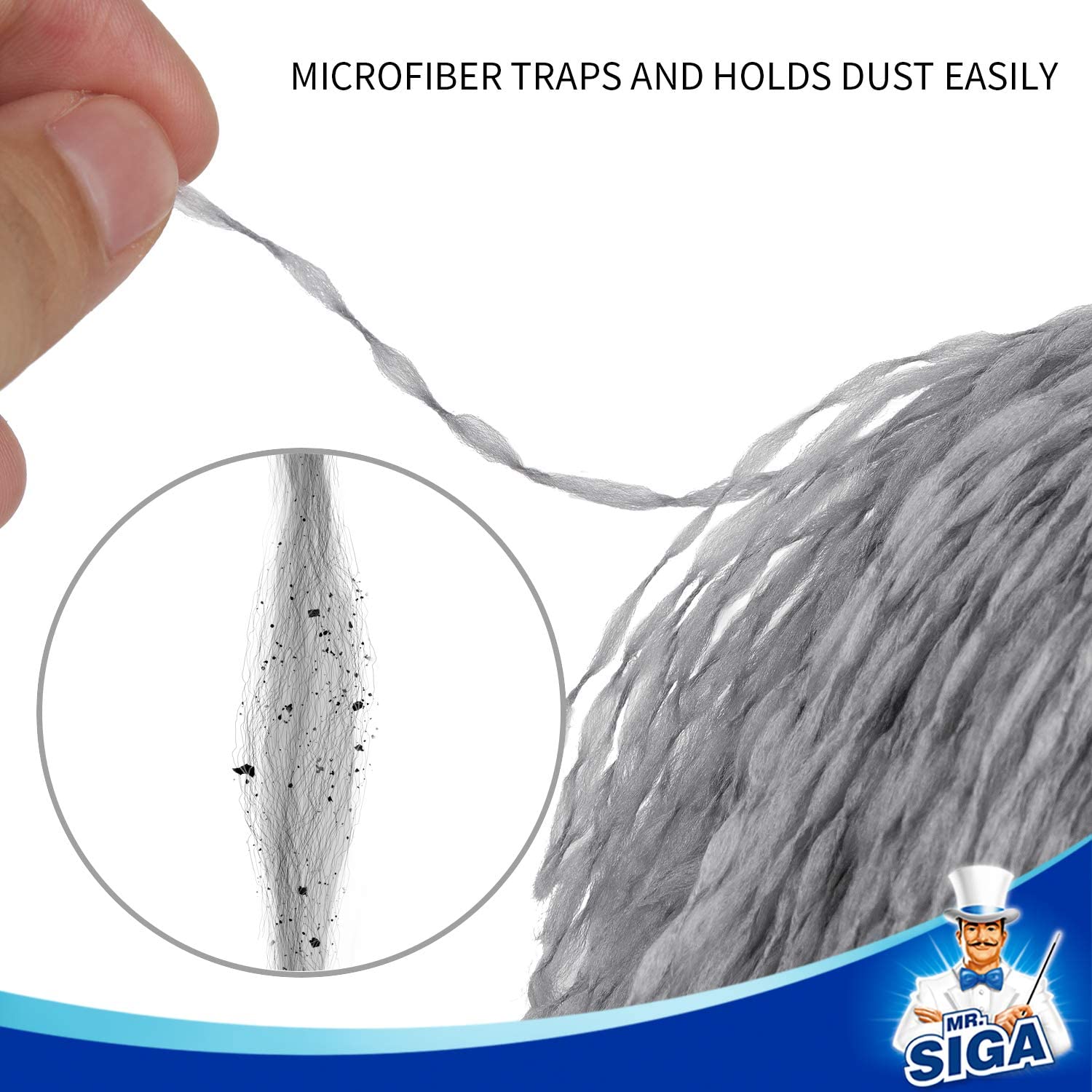 MR.SIGA Microfiber Delicate Duster, Comfortable Non Slip Handle, Detachable Washable Duster Head, Gray & Black