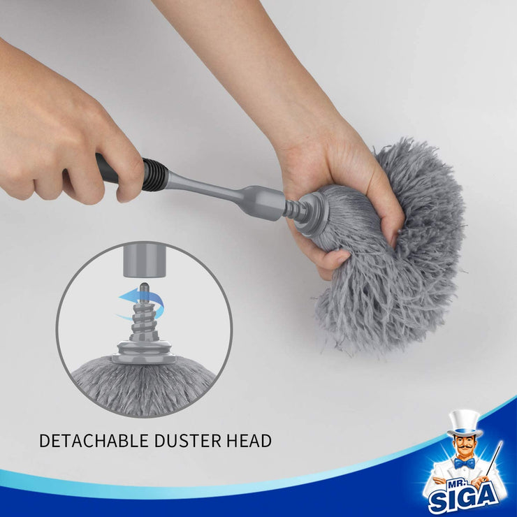 MR.SIGA Microfiber Delicate Duster, Comfortable Non Slip Handle, Detachable Washable Duster Head, Grey & Black