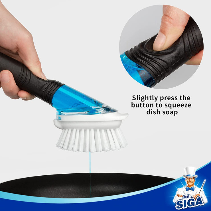 MR.SIGA Soap Dispensing Palm Brush Kitchen Brush for Dish Pot Pan Sink Cleaning Pack of 2 Navy/Blue