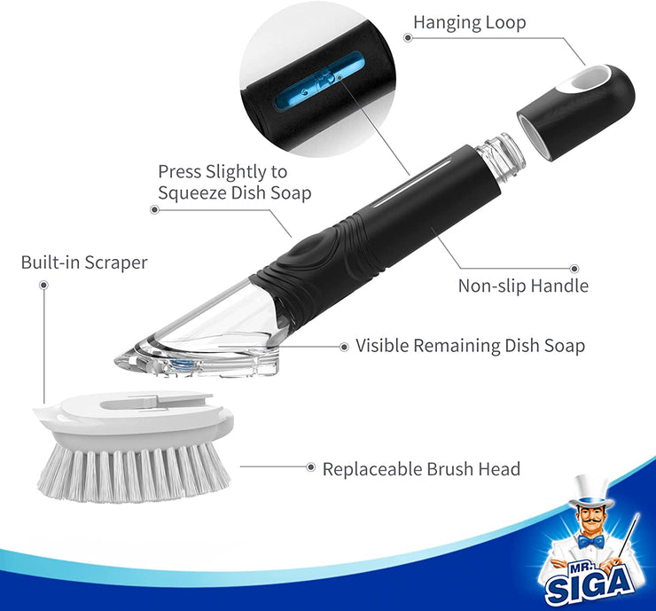 MR.SIGA Soap Dispensing Palm Brush for Dish Pot Pan Sink Cleaning,2Pcs