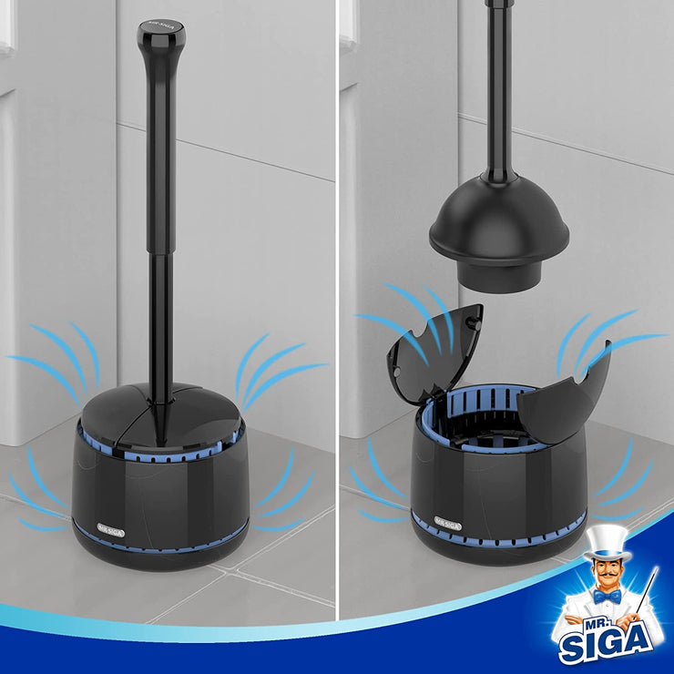 MR.SIGA Toilet Plunger with Holder, Heavy Duty Toilet Plunger and Holder Combo, Black