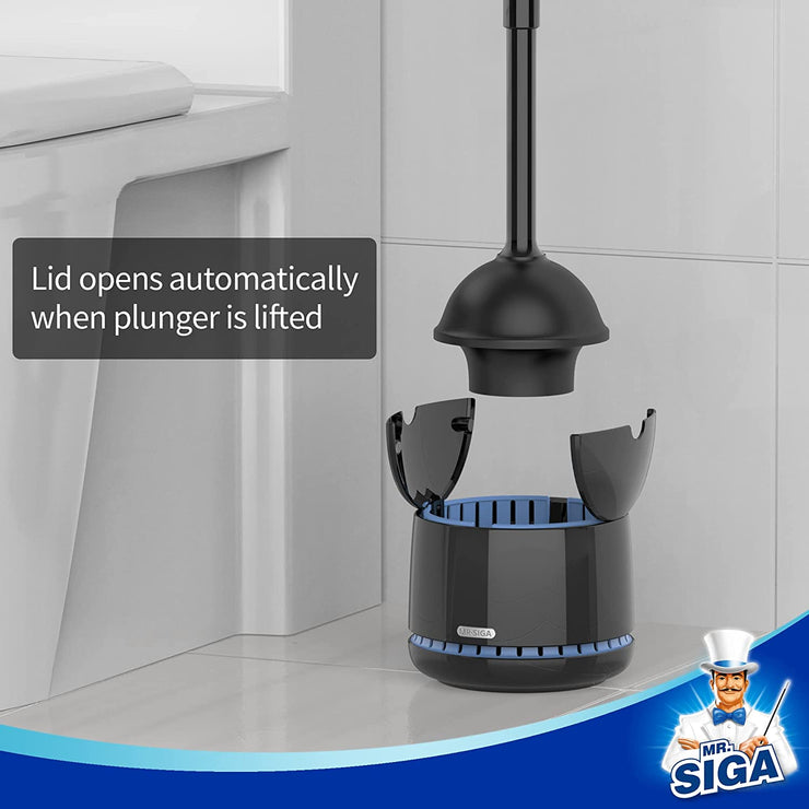 MR.SIGA Toilet Plunger with Holder, Heavy Duty Toilet Plunger and Holder Combo, Black
