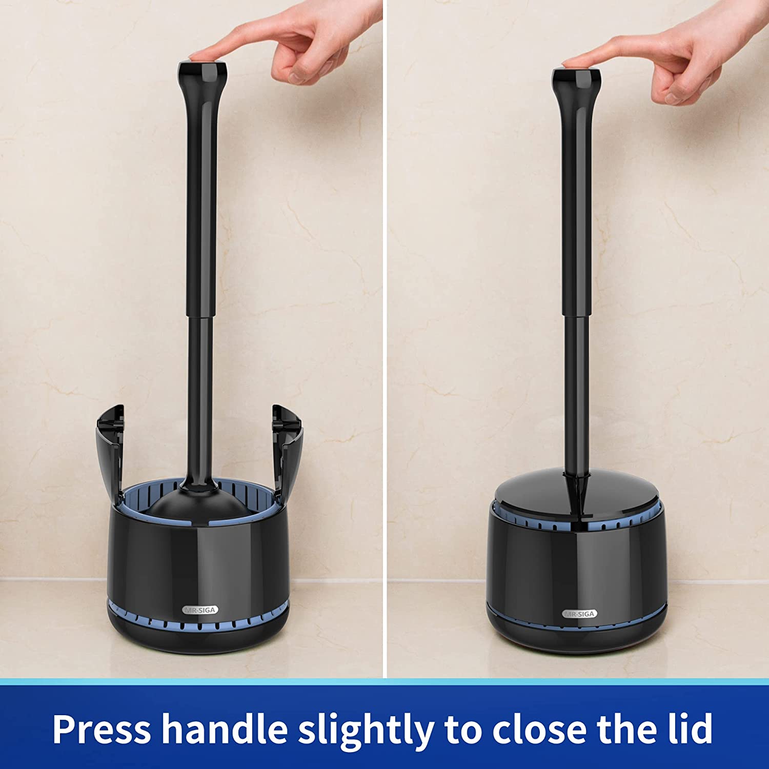 MR.SIGA Toilet Plunger with Holder, Heavy Duty Toilet Plunger and Holder Combo for Bathroom Cleaning, Black