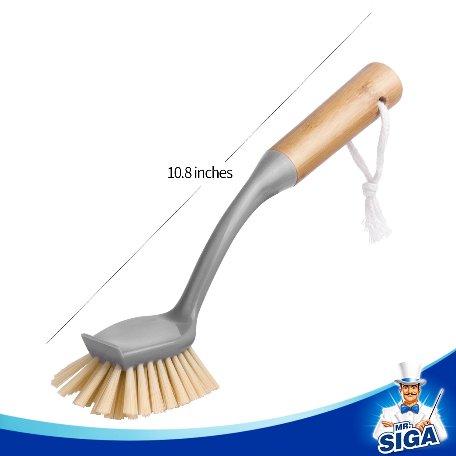 MR.SIGA Dish Brush with Long Bamboo Handle Built-in Scraper, Pack of 2