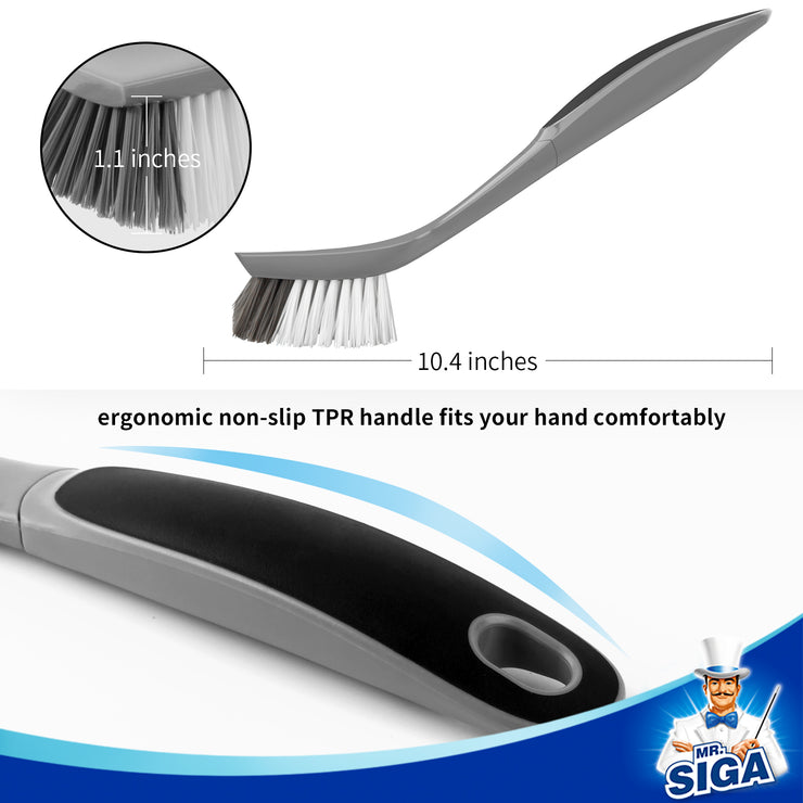 MR.SIGA Dish Brush with Non Slip Handle Built-in Scraper, Scrub Brush for  Dish, Pans, Pots, Kitchen Sink Cleaning, 2 Pack