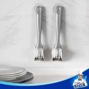 MR.SIGA Dish Brush with Non Slip Handle Built-in Scraper, Pack of 2