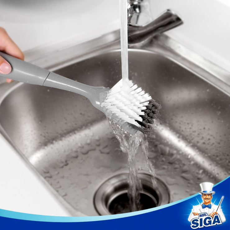 MR.SIGA Dish Brush with Non Slip Handle Built-in Scraper, Pack of 2