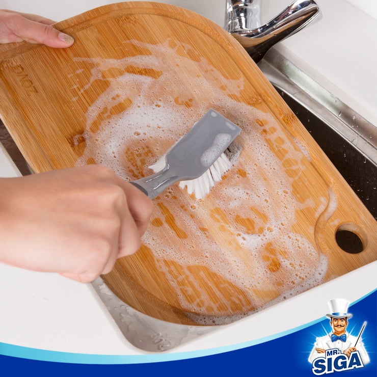 MR.SIGA Dish Brush with Non Slip Handle Built-in Scraper, Pack of 2