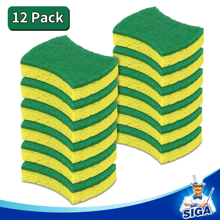 MR.SIGA Dual-Sided Dishwashing Heavy Duty Cellulose Scrub Sponge for Kitchen, Pack of 12