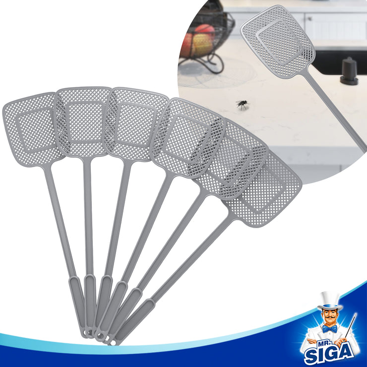 MR.SIGA Heavy Duty Long Handle Fly Swatter, Pack of 6
